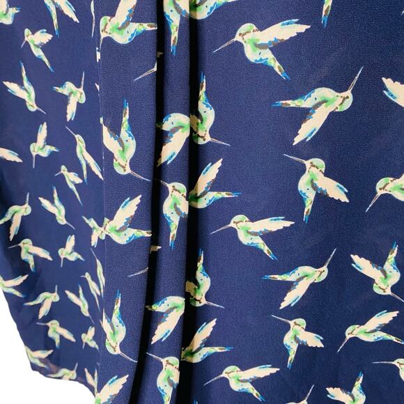 41 Hawthorn Shirt L Blue Hummingbird Print Polyester 3/4 Sleeve Popover Blouse - Picture 6 of 11